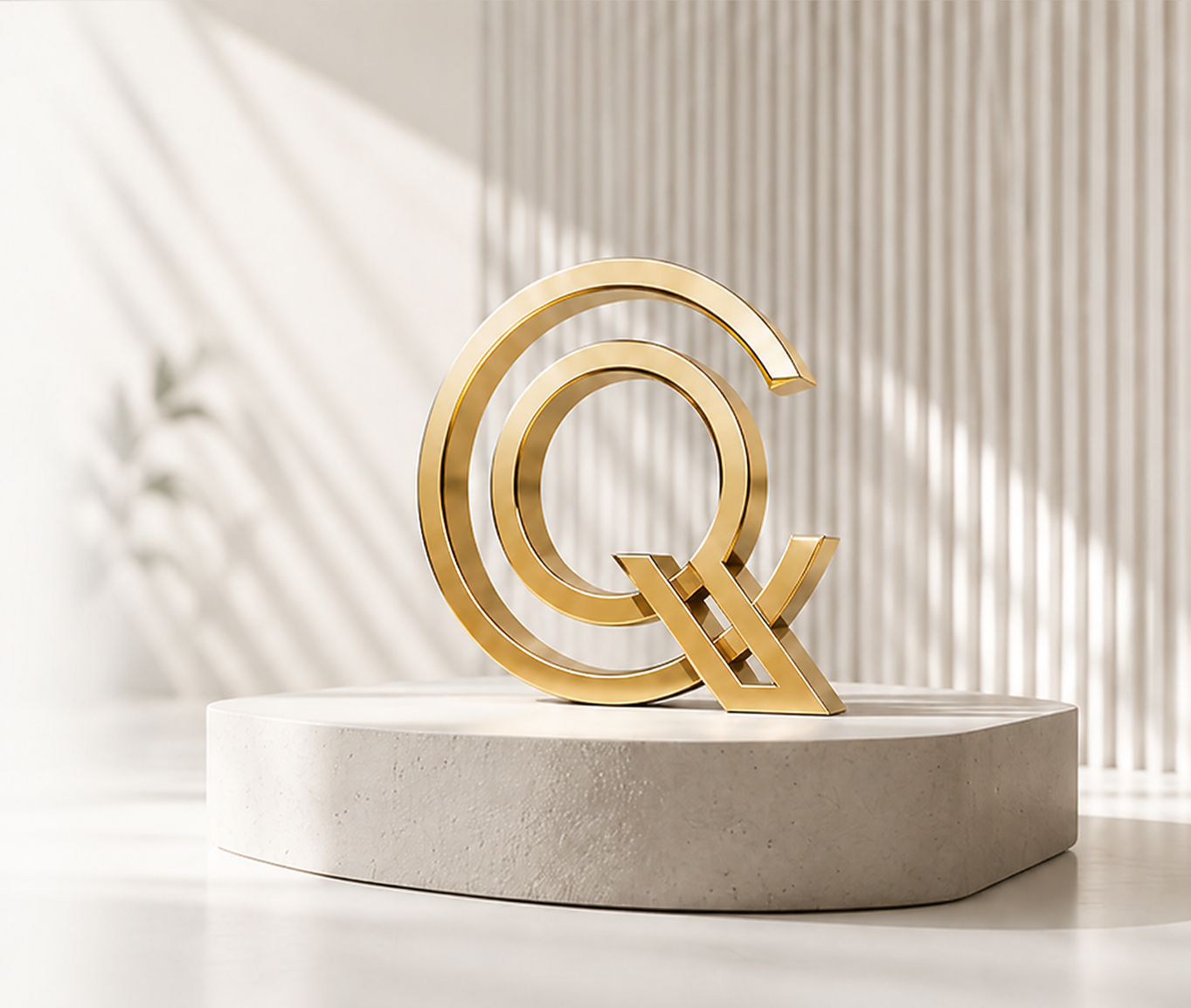 Golden CELQOR emblem on a sculptural pedestal