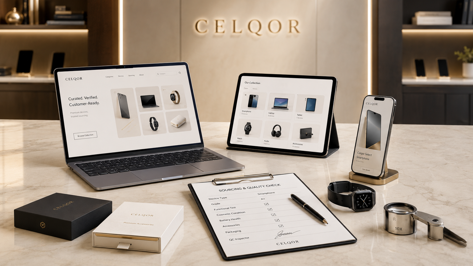 CELQOR business device sourcing and quality review workspace