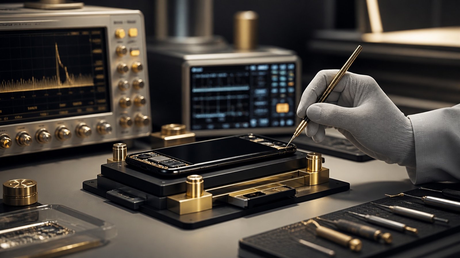 A device receiving precision functional testing in the CELQOR diagnostic atelier